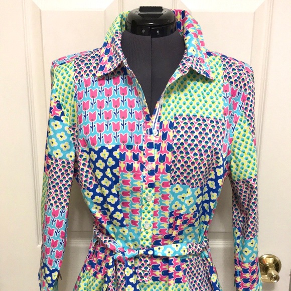 Talbots Island Patchwork Belted Shirt Dress - Picture 5 of 16